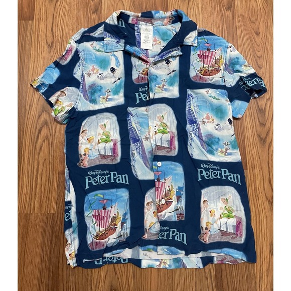 Disney Other - Disney Peter Pan Shirt Mens Small Graphic Print Short Sleeve Button Up